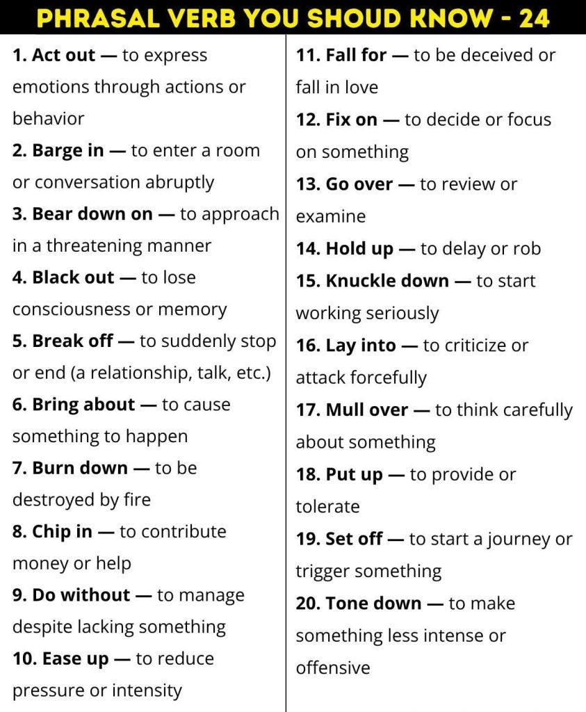 The most common phrasal verbs for learning english