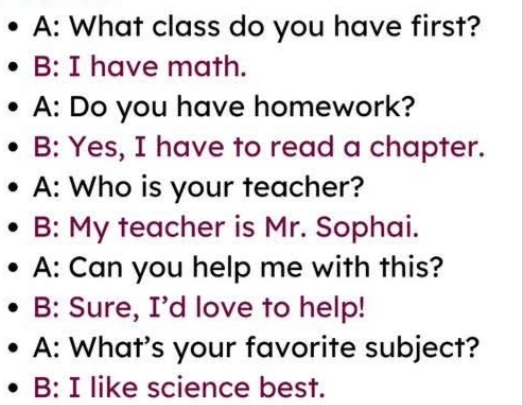 Short dialogue at school for beginners 